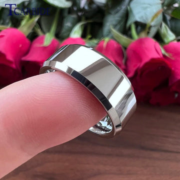 Popular Beveled Polished 6MM 8MM Tungsten Trendy Wedding Engagement Ring - Gift Jewellery For Men and Women - The Jewellery Supermarket